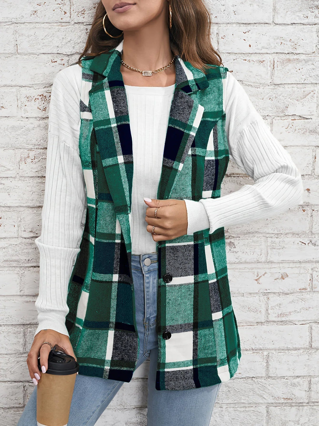 Christin | Gilet elegante e senza tempo a quadri, lungo