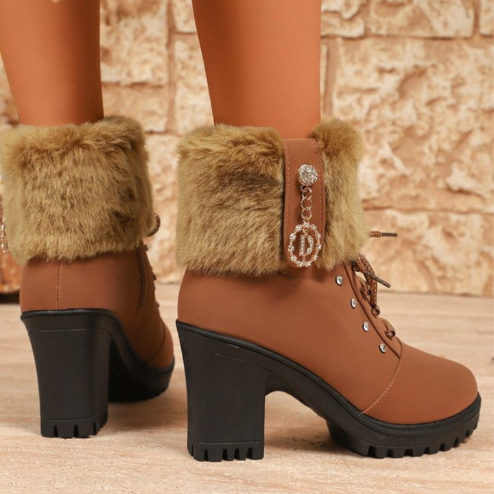 Velurea | Faux Fur Winter Boots – Elegant Block Heel for Women