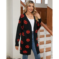 Laurel | Locker gestrickte Halloween-Strickjacke mit Kürbismotiv