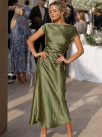 Audrey | Robe midi élégante à taille drapée intemporelle