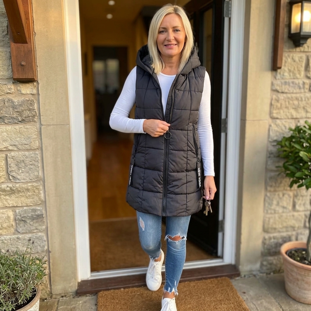 Covara | Long Quilted Puffer Vest with Hood for Women