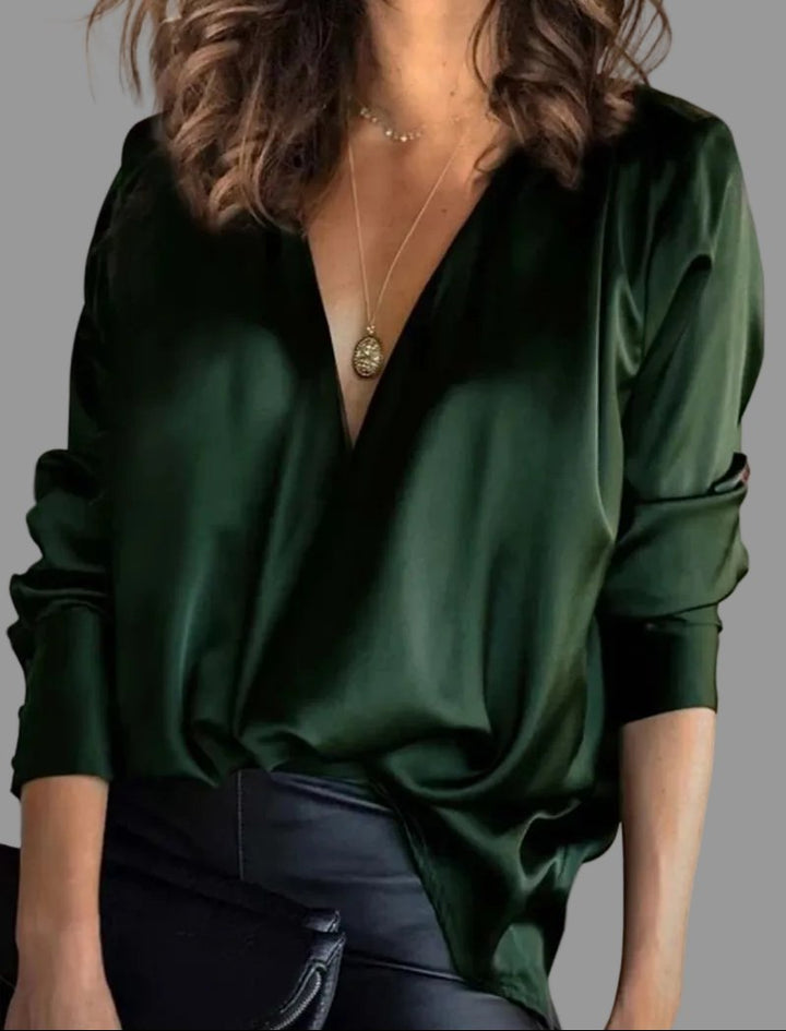 Laura | Comfortable And Soft Satin Draped Blouse 0