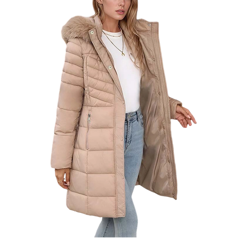 Chevronwarm | Longline Puffer Coat with Fur Hood