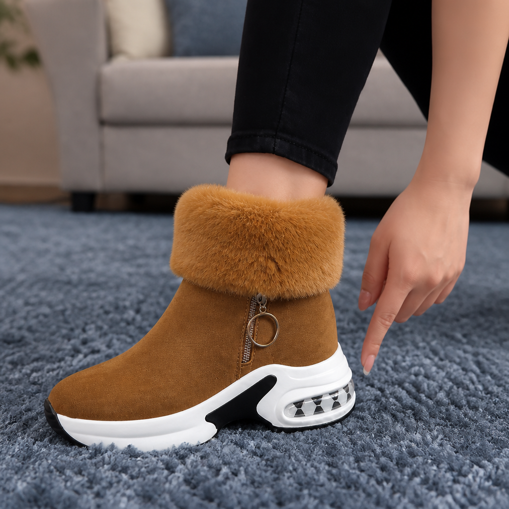 Veluna | Chunky Ankle Boots with Plush Fur-Cuff