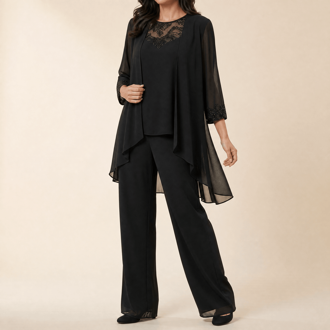 Bronte | Women's Three-Piece Pantsuit – Elegant Chiffon Set