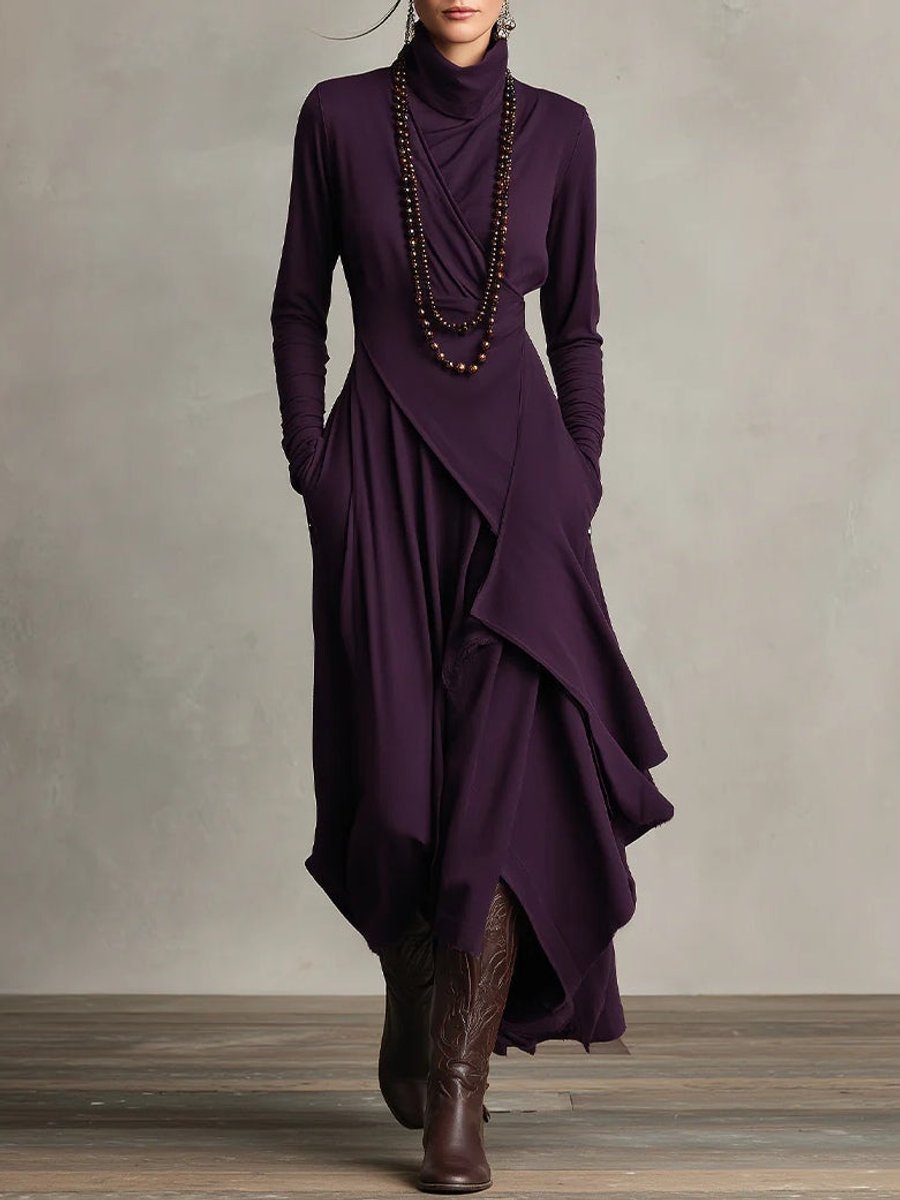 Luisa | Turtleneck Maxi Dress – Elegant Asymmetrical Style
