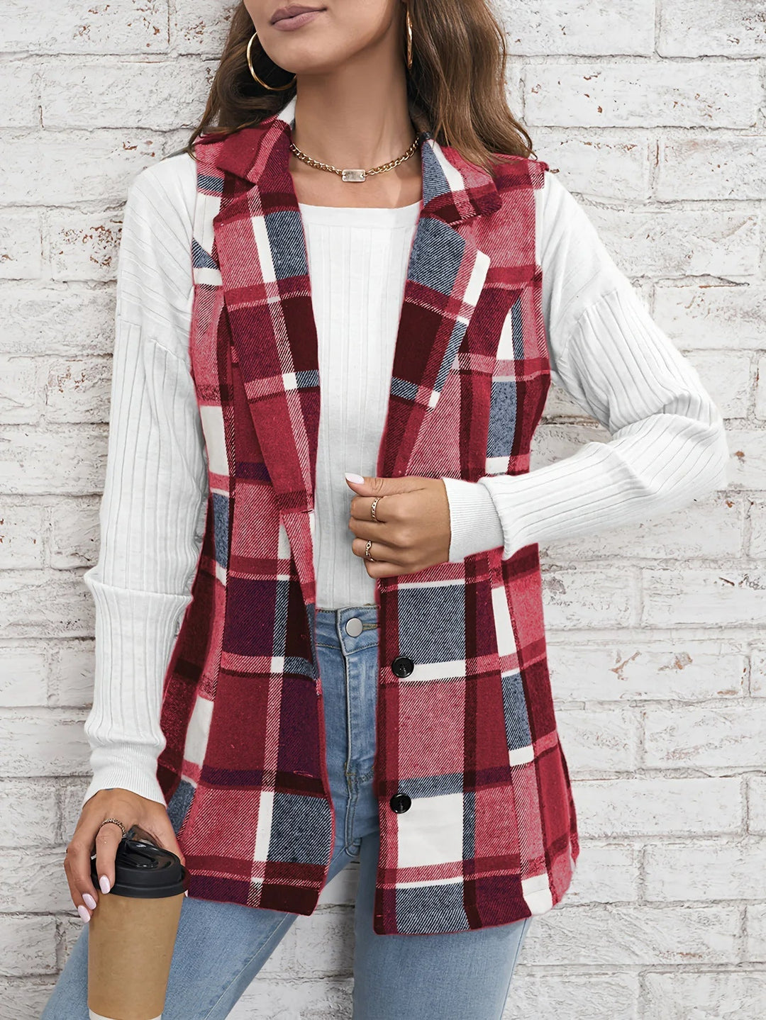 Christin | Gilet elegante e senza tempo a quadri, lungo