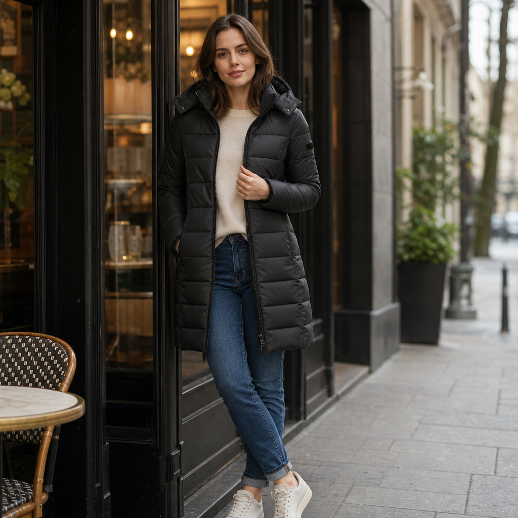Wearbella | Mid-Length Puffer Jacket for Women with Hood
