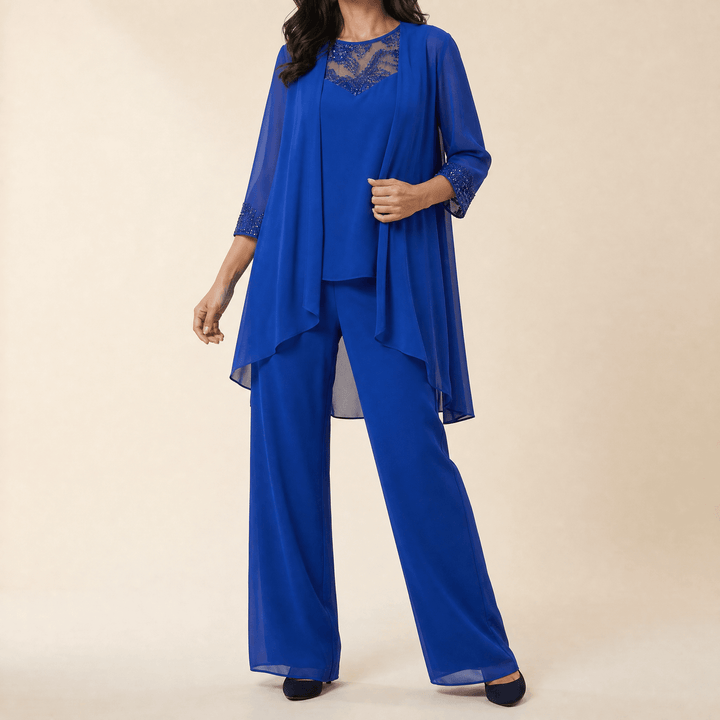Bronte | Women's Three-Piece Pantsuit – Elegant Chiffon Set
