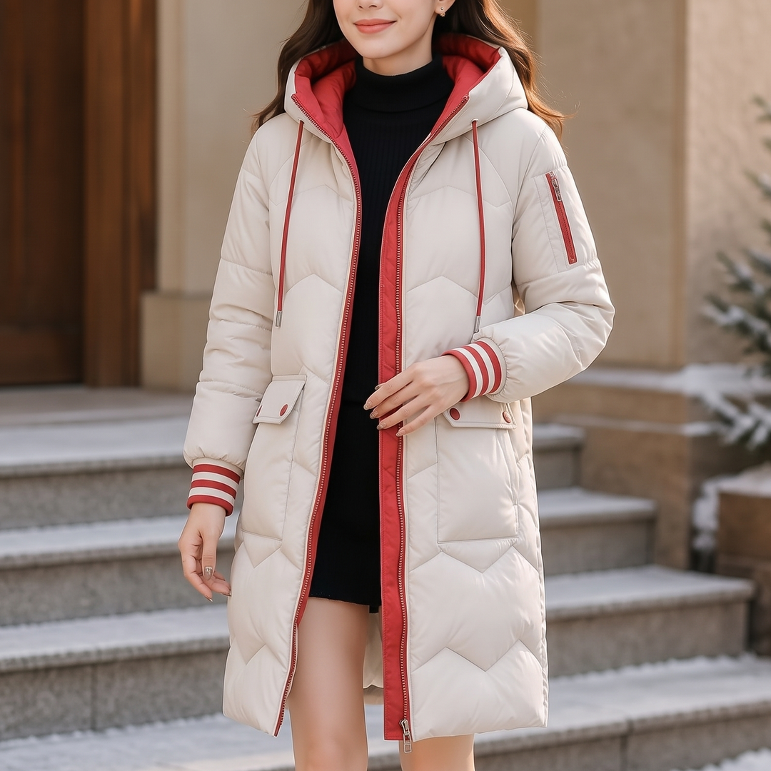 Cozyelle | Hooded Puffer Coat – Mid-Length Warmth for Women