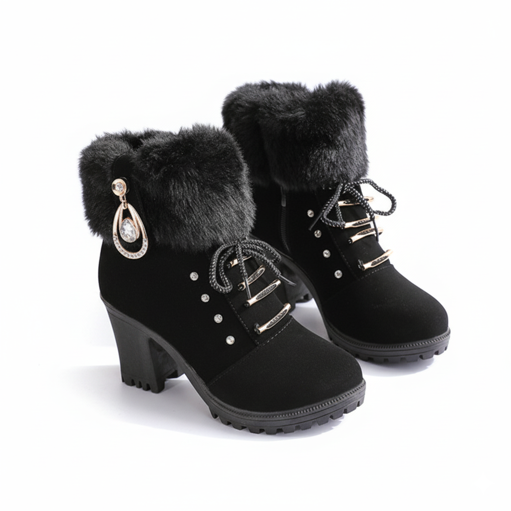 Velurea | Faux Fur Winter Boots – Elegant Block Heel for Women