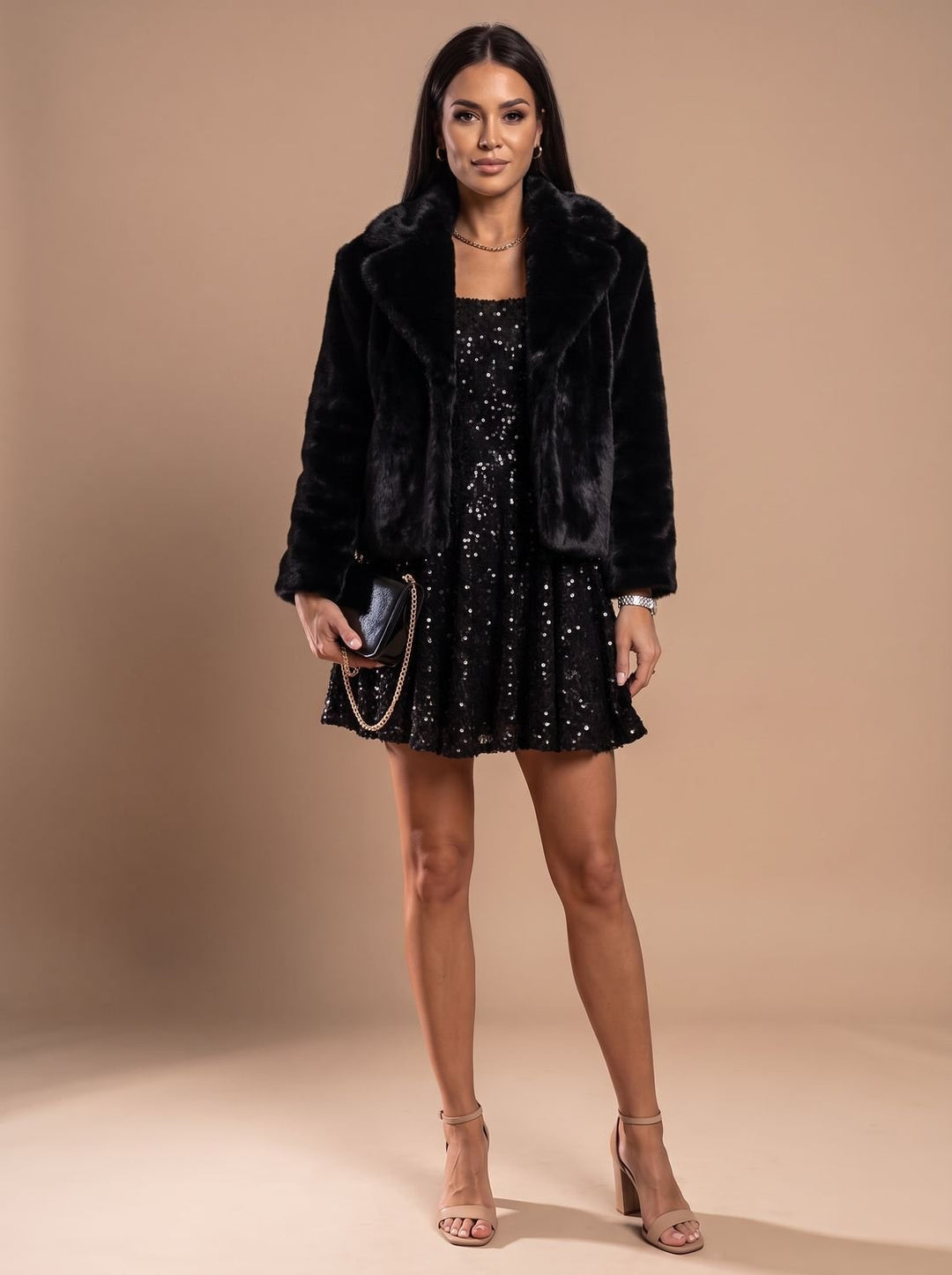 Harper | Mini Christmas Party Dress with Sequin Long Sleeves