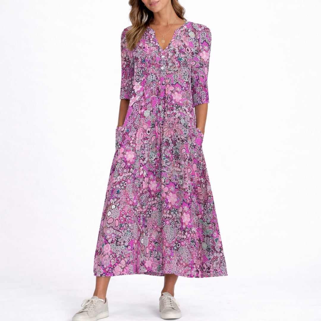 Amelia | Robe midi élégante et polyvalente à motifs floraux pour mariage d’automne