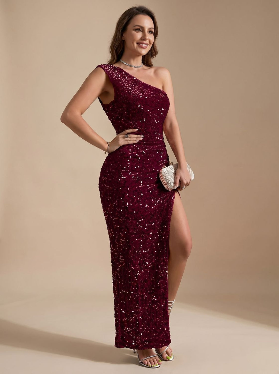 Harper | Sequin Maxi Dress – One-Shoulder Style for Women