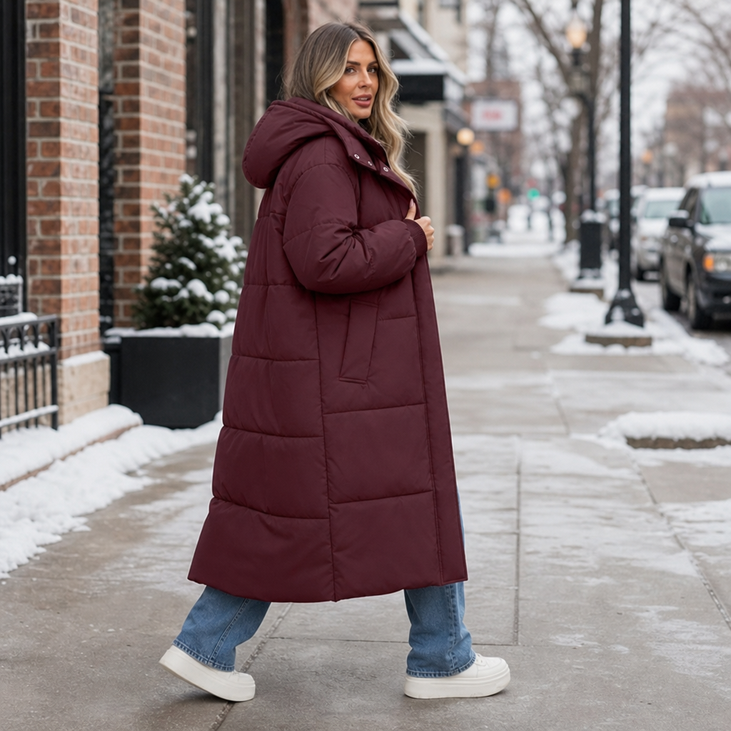 Wearbella | Long Hooded Puffer Coat – Stylish & Warm for Women
