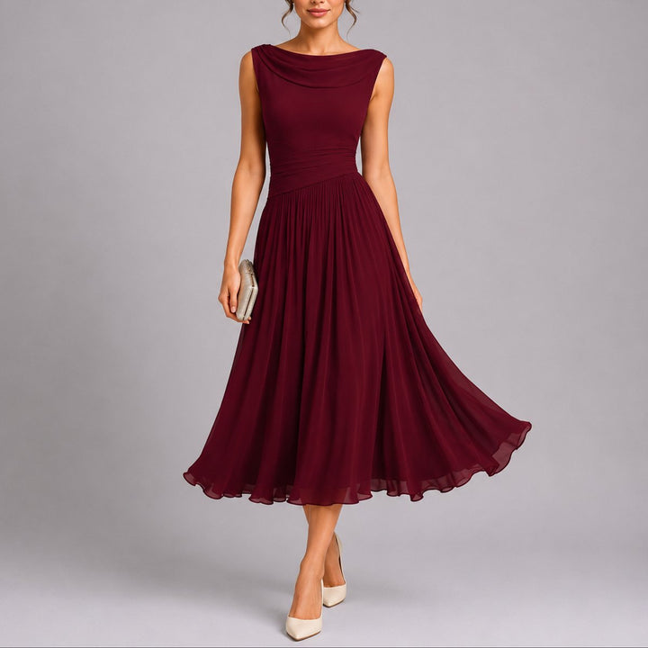 Camille | Elegante e sofisticato abito midi autunnale plissettato da cerimonia