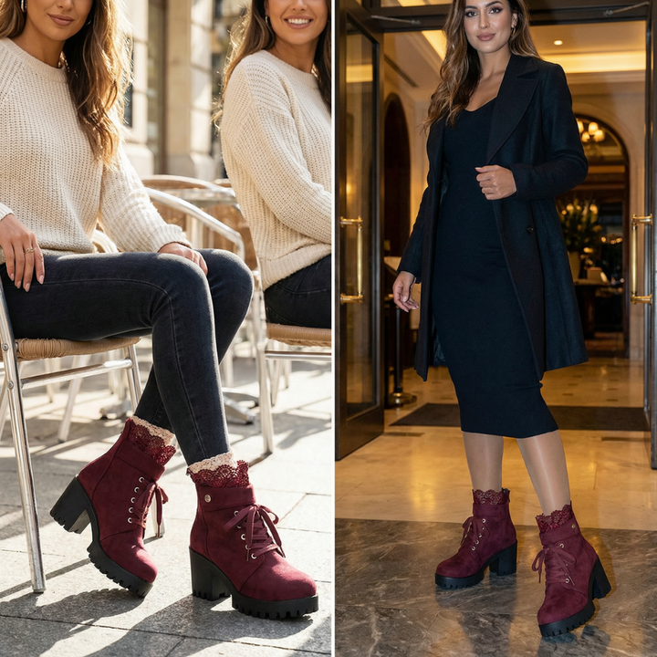 Lacelle | Suede Ankle Boots – Romantic Lace Trim for Women