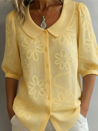 Jessika | Delicate Embroidered Floral Button-Down Blouse