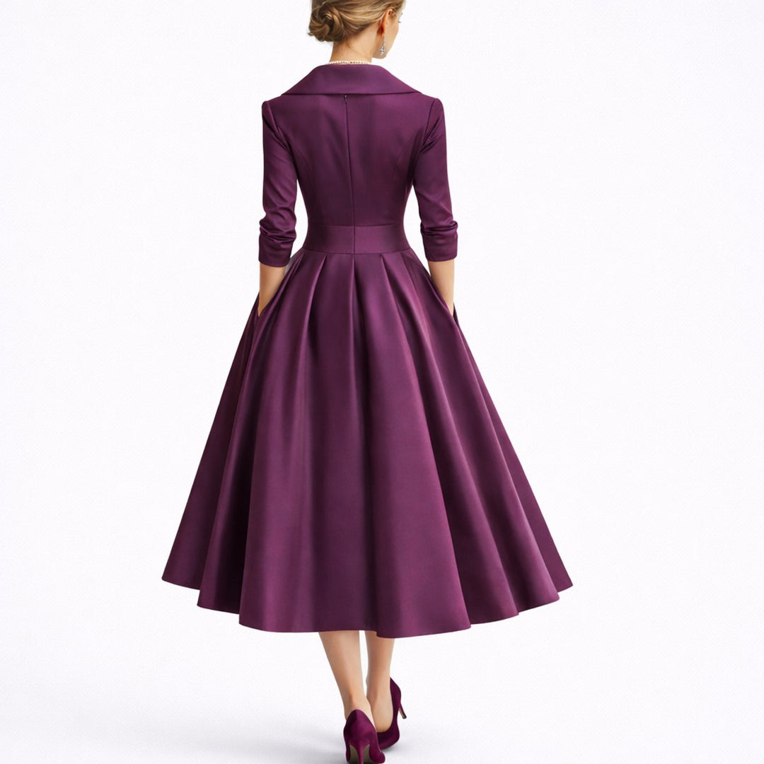 Christina | Robe midi élégante et structurée, coupe trapèze, pour mariage d’automne
