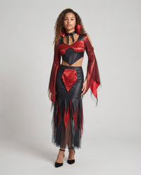 Delilah | Abito costume da diavolessa per Halloween in tulle con maniche voluminose