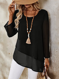 Amelia | Blouse moderne drapée et superposée avec ourlet irrégulier