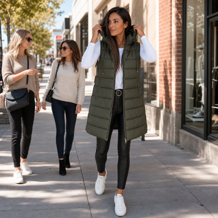 Wearbella | Longline Puffer Vest – Sleek Sleeveless Style for Women