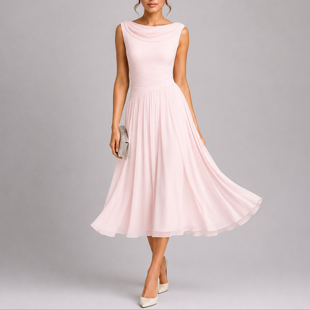 Camille | Elegante e sofisticato abito midi autunnale plissettato da cerimonia