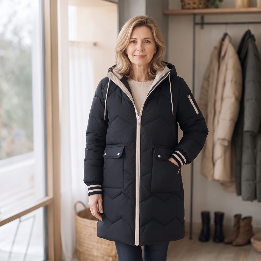 Cozyelle | Hooded Puffer Coat – Mid-Length Warmth for Women