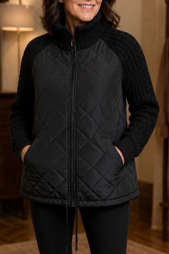 Knitpuff | Knit-Panel Quilted Puffer Jacket for Women