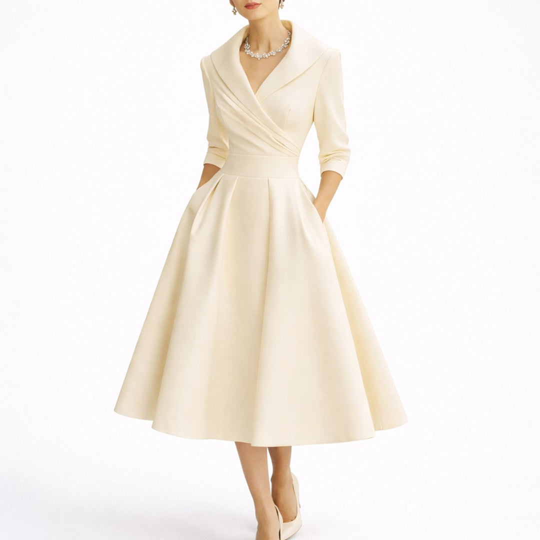 Christina | Robe midi élégante et structurée, coupe trapèze, pour mariage d’automne