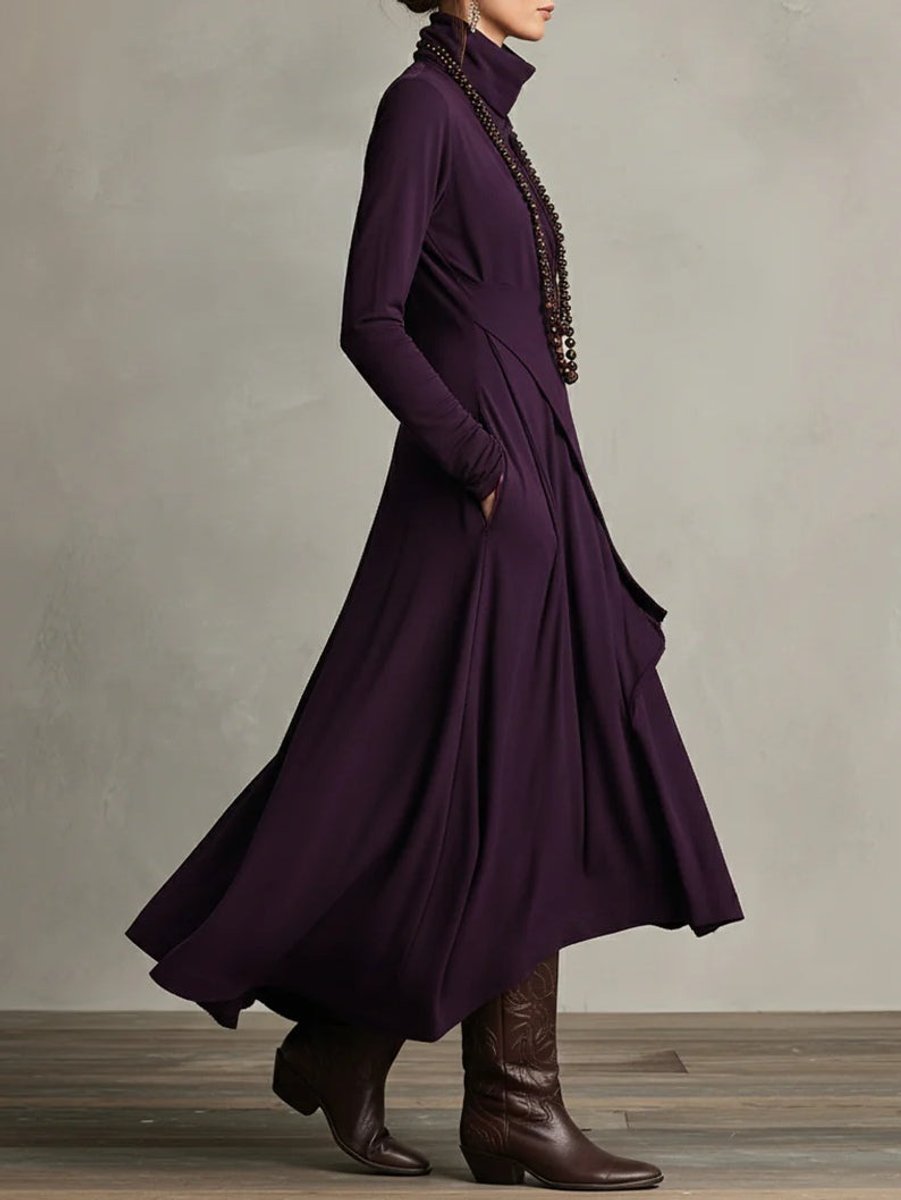 Luisa | Turtleneck Maxi Dress – Elegant Asymmetrical Style