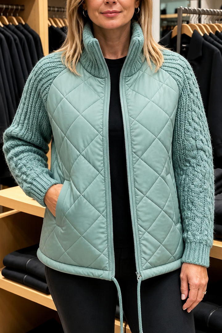 Knitpuff | Knit-Panel Quilted Puffer Jacket for Women