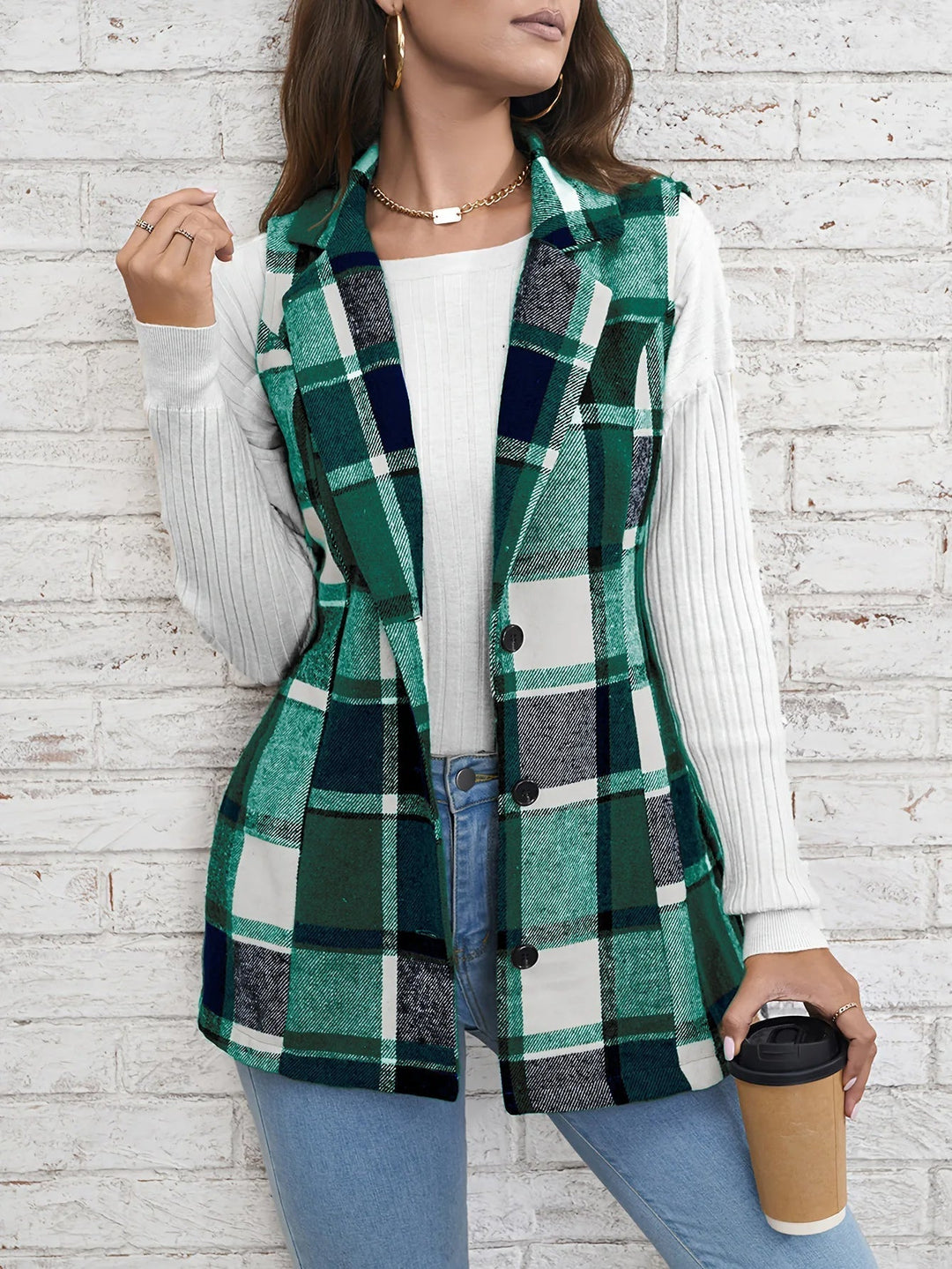 Christin | Gilet elegante e senza tempo a quadri, lungo