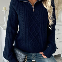 Sophie | Edler Pullover aus Zopfmusterstrick mit halbem Reißverschluss