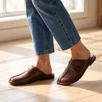 Adrian | Elegant Leather Mules With Sculpted Buckle Detail