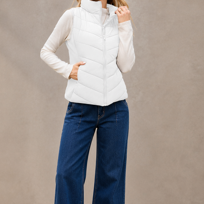 Layerly | Quilted Puffer Vest – Stand Collar Style for Women