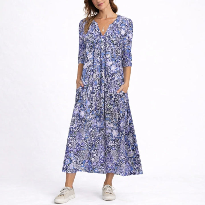 Amelia | Robe midi élégante et polyvalente à motifs floraux pour mariage d’automne